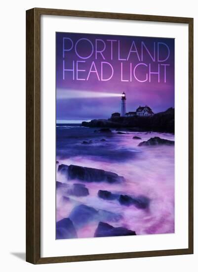 Cape Elizabeth, Maine - Portland Head Light at Dusk-Lantern Press-Framed Art Print