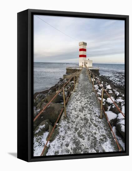 Cape Gardskagi with Lighthouse During Winter on the Reykjanes Peninsula. Iceland-Martin Zwick-Framed Stretched Canvas