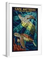 Cape Hatteras National Seashore - Sea Turtle Mosaic-Lantern Press-Framed Art Print