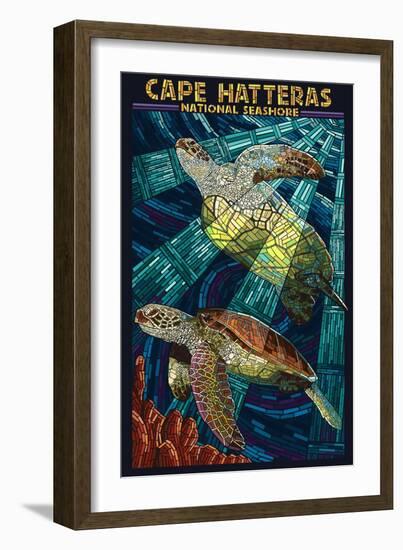 Cape Hatteras National Seashore - Sea Turtle Mosaic-Lantern Press-Framed Art Print