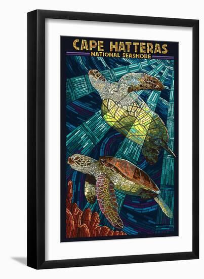 Cape Hatteras National Seashore - Sea Turtle Mosaic-Lantern Press-Framed Art Print