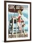 Cape Hatteras, North Carolina - Lifeguard Pinup Girl-Lantern Press-Framed Art Print