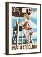 Cape Hatteras, North Carolina - Lifeguard Pinup Girl-Lantern Press-Framed Art Print