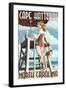 Cape Hatteras, North Carolina - Lifeguard Pinup Girl-Lantern Press-Framed Art Print