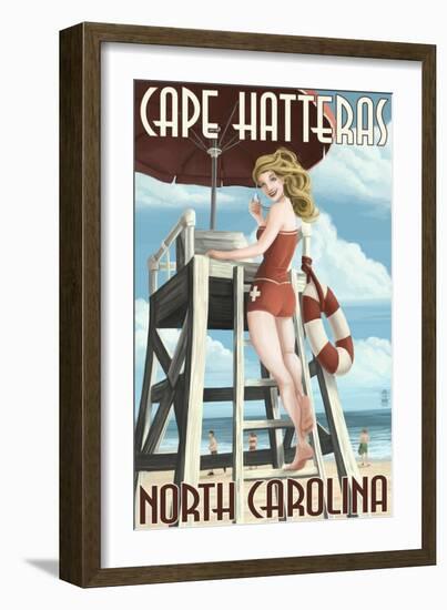 Cape Hatteras, North Carolina - Lifeguard Pinup Girl-Lantern Press-Framed Art Print