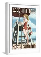 Cape Hatteras, North Carolina - Lifeguard Pinup Girl-Lantern Press-Framed Art Print