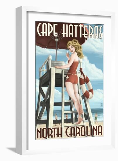 Cape Hatteras, North Carolina - Lifeguard Pinup Girl-Lantern Press-Framed Art Print