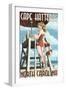 Cape Hatteras, North Carolina - Lifeguard Pinup Girl-Lantern Press-Framed Art Print