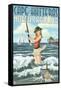 Cape Hatteras, North Carolina - Surf Fishing Pinup Girl-Lantern Press-Framed Stretched Canvas