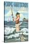 Cape Hatteras, North Carolina - Surf Fishing Pinup Girl-Lantern Press-Stretched Canvas