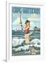 Cape Hatteras, North Carolina - Surf Fishing Pinup Girl-Lantern Press-Framed Art Print