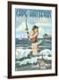 Cape Hatteras, North Carolina - Surf Fishing Pinup Girl-Lantern Press-Framed Art Print