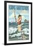 Cape Hatteras, North Carolina - Surf Fishing Pinup Girl-Lantern Press-Framed Art Print