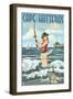 Cape Hatteras, North Carolina - Surf Fishing Pinup Girl-Lantern Press-Framed Art Print