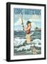 Cape Hatteras, North Carolina - Surf Fishing Pinup Girl-Lantern Press-Framed Art Print