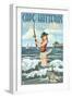 Cape Hatteras, North Carolina - Surf Fishing Pinup Girl-Lantern Press-Framed Art Print