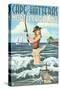 Cape Hatteras, North Carolina - Surf Fishing Pinup Girl-Lantern Press-Stretched Canvas