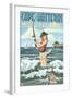 Cape Hatteras, North Carolina - Surf Fishing Pinup Girl-Lantern Press-Framed Art Print
