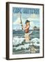 Cape Hatteras, North Carolina - Surf Fishing Pinup Girl-Lantern Press-Framed Art Print