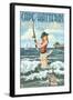 Cape Hatteras, North Carolina - Surf Fishing Pinup Girl-Lantern Press-Framed Art Print