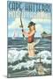 Cape Hatteras, North Carolina - Surf Fishing Pinup Girl-Lantern Press-Mounted Art Print