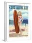 Cape Hatteras, North Carolina - Surfer Girl Pinup-Lantern Press-Framed Art Print