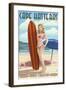 Cape Hatteras, North Carolina - Surfer Girl Pinup-Lantern Press-Framed Art Print