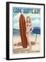 Cape Hatteras, North Carolina - Surfer Girl Pinup-Lantern Press-Framed Art Print