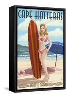 Cape Hatteras, North Carolina - Surfer Girl Pinup-Lantern Press-Framed Stretched Canvas