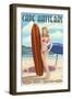 Cape Hatteras, North Carolina - Surfer Girl Pinup-Lantern Press-Framed Art Print