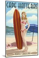 Cape Hatteras, North Carolina - Surfer Girl Pinup-Lantern Press-Mounted Art Print