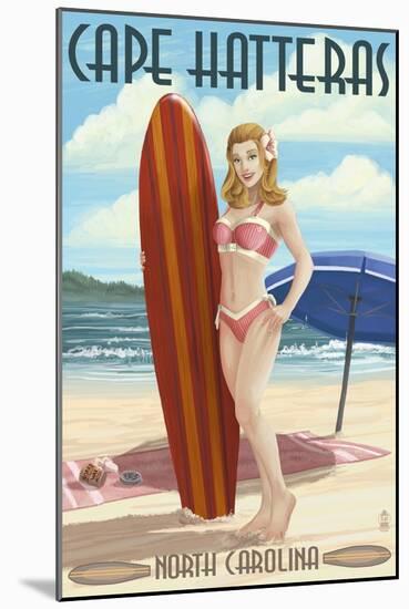 Cape Hatteras, North Carolina - Surfer Girl Pinup-Lantern Press-Mounted Art Print