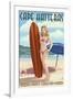 Cape Hatteras, North Carolina - Surfer Girl Pinup-Lantern Press-Framed Art Print