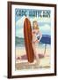 Cape Hatteras, North Carolina - Surfer Girl Pinup-Lantern Press-Framed Art Print