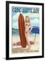 Cape Hatteras, North Carolina - Surfer Girl Pinup-Lantern Press-Framed Art Print