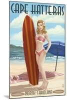 Cape Hatteras, North Carolina - Surfer Girl Pinup-Lantern Press-Mounted Art Print