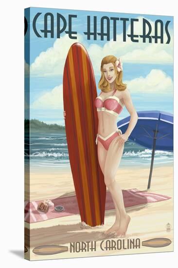 Cape Hatteras, North Carolina - Surfer Girl Pinup-Lantern Press-Stretched Canvas