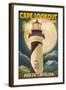 Cape Lookout Lighthouse and Full Moon - Outer Banks, North Carolina-Lantern Press-Framed Art Print