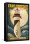 Cape Lookout Lighthouse and Full Moon - Outer Banks, North Carolina-Lantern Press-Framed Stretched Canvas