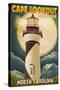 Cape Lookout Lighthouse and Full Moon - Outer Banks, North Carolina-Lantern Press-Stretched Canvas