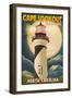 Cape Lookout Lighthouse and Full Moon - Outer Banks, North Carolina-Lantern Press-Framed Art Print