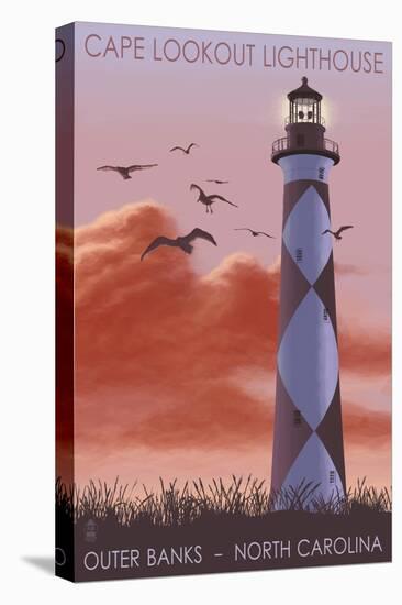 Cape Lookout Lighthouse and Sunrise - Outer Banks, North Carolina-Lantern Press-Stretched Canvas