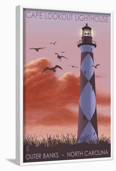 Cape Lookout Lighthouse and Sunrise - Outer Banks, North Carolina-Lantern Press-Framed Art Print