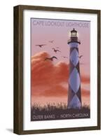 Cape Lookout Lighthouse and Sunrise - Outer Banks, North Carolina-Lantern Press-Framed Art Print