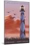 Cape Lookout Lighthouse and Sunrise - Outer Banks, North Carolina-Lantern Press-Mounted Art Print