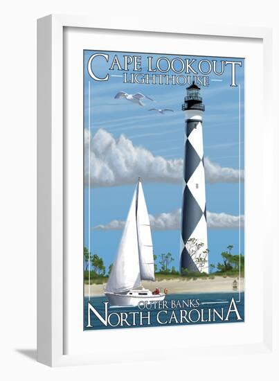 Cape Lookout Lighthouse - Outer Banks, North Carolina-Lantern Press-Framed Art Print