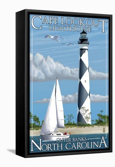 Cape Lookout Lighthouse - Outer Banks, North Carolina-Lantern Press-Framed Stretched Canvas