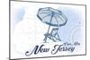Cape May, New Jersey - Beach Chair and Umbrella - Blue - Coastal Icon-Lantern Press-Mounted Art Print