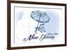 Cape May, New Jersey - Beach Chair and Umbrella - Blue - Coastal Icon-Lantern Press-Framed Art Print