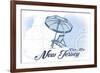 Cape May, New Jersey - Beach Chair and Umbrella - Blue - Coastal Icon-Lantern Press-Framed Art Print
